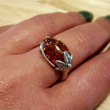 Amber Leaf Ring - Genuine Amber Ring - Vintage Amber Ring