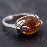 Amber Leaf Ring - Genuine Amber Ring - Vintage Amber Ring