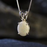 Silver Opal Necklace - Bridal Necklace - Oval Opal Pendant