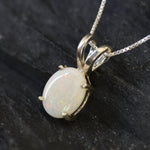 Silver Opal Necklace - Bridal Necklace - Oval Opal Pendant