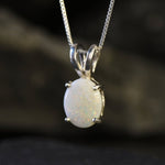 Silver Opal Necklace - Bridal Necklace - Oval Opal Pendant