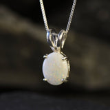 Silver Opal Necklace - Bridal Necklace - Oval Opal Pendant
