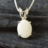 Silver Opal Necklace - Bridal Necklace - Oval Opal Pendant