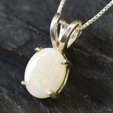 Fire Opal Pendant, Australian Opal, Opal Necklace, October Birthstone, White Oval Pendant, Bridal Necklace, Natural Opal, Sterling Silver
