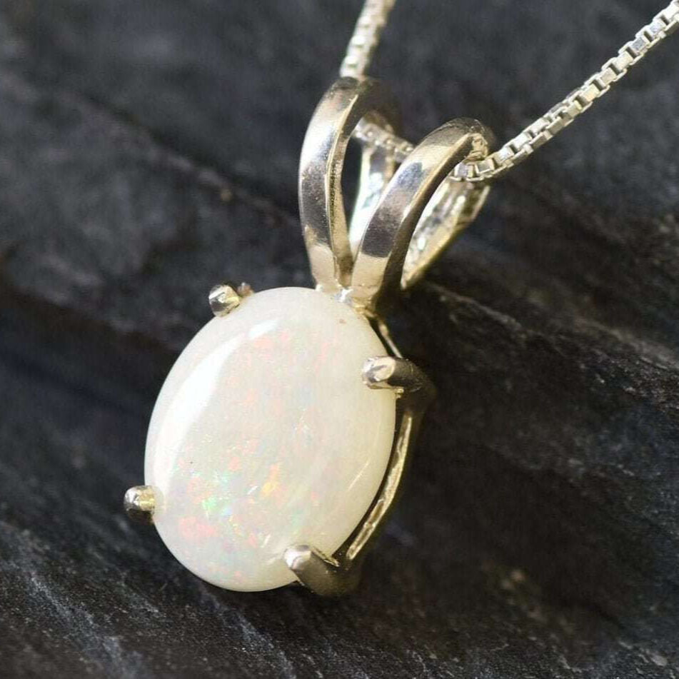 Silver Opal Necklace - Bridal Necklace - Oval Opal Pendant