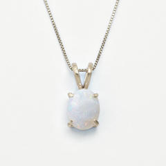 Silver Opal Necklace - Bridal Necklace - Oval Opal Pendant