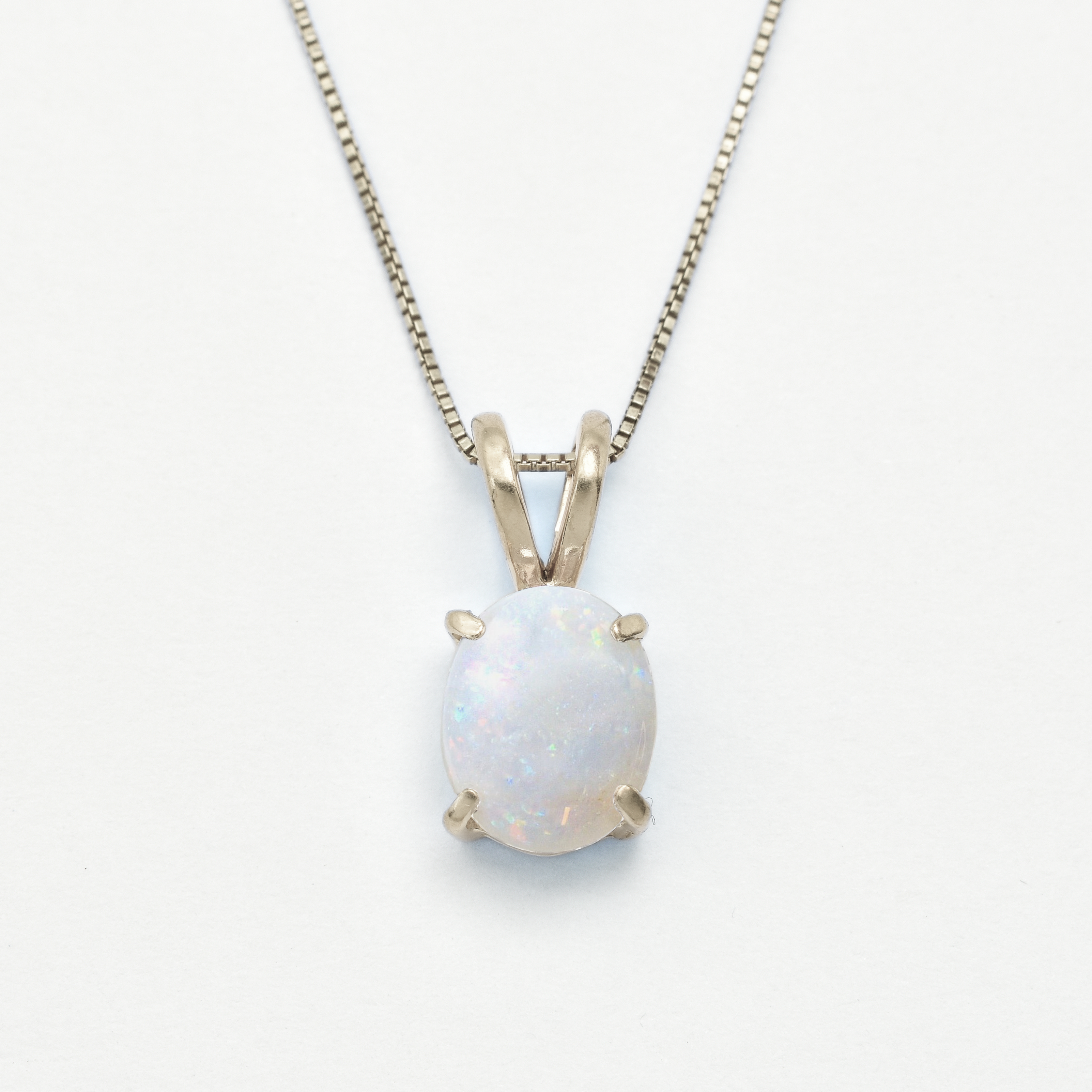 Silver Opal Necklace - Bridal Necklace - Oval Opal Pendant