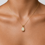 Gold Opal Pendant - Natural Fire Opal Necklace - October Birthstone Necklace
