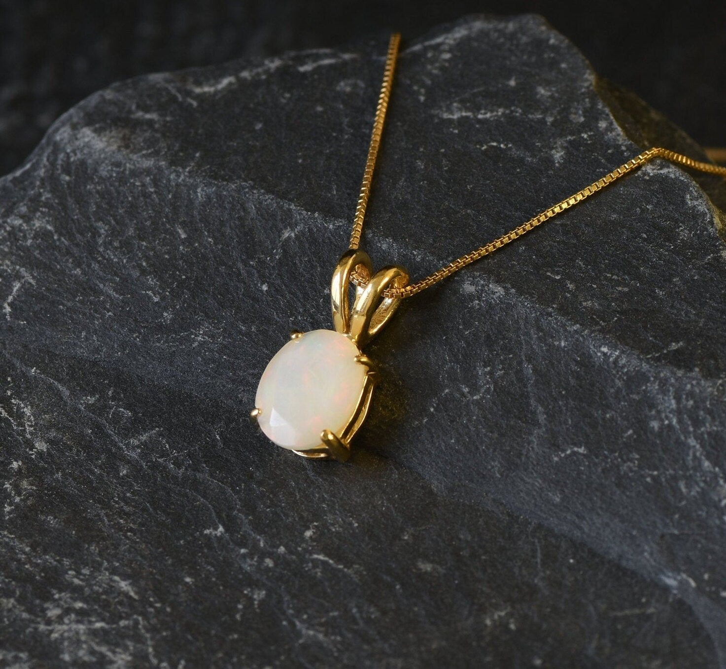 Fire Opal Pendant, Australian Opal, Opal Necklace, October Birthstone, White Oval Pendant, Bridal Necklace, Natural Opal, Sterling Silver(1)