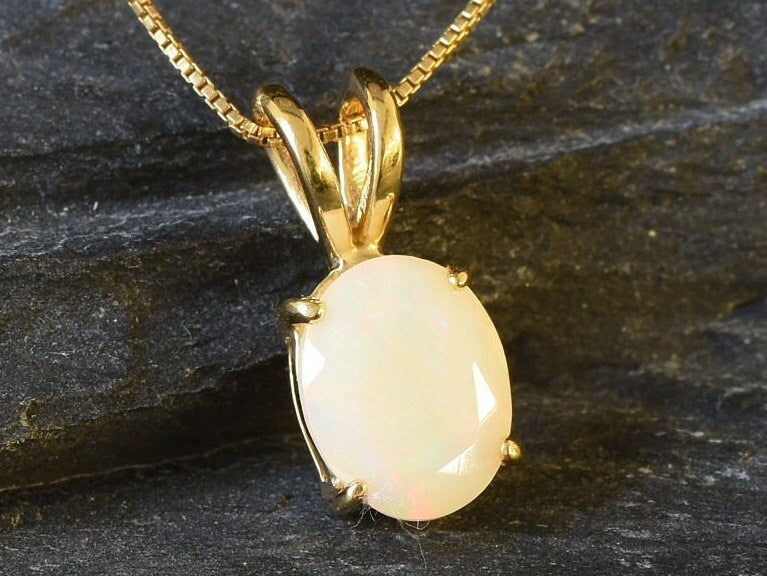Fire Opal Pendant, Australian Opal, Opal Necklace, October Birthstone, White Oval Pendant, Bridal Necklace, Natural Opal, Sterling Silver(1)