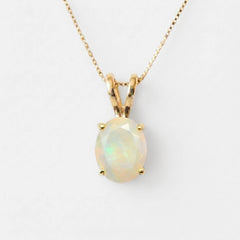 Gold Opal Pendant - Natural Fire Opal Necklace - October Birthstone Necklace