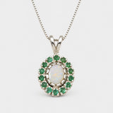 Victorian Opal Necklace - Opal Flower Necklace - White Green Pendant