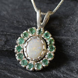 Victorian Opal Pendant, Natural Precious Opal, Emerald Necklace, October Birthstone, May Birthstone, Dainty Vintage Pendant, Silver Pendant