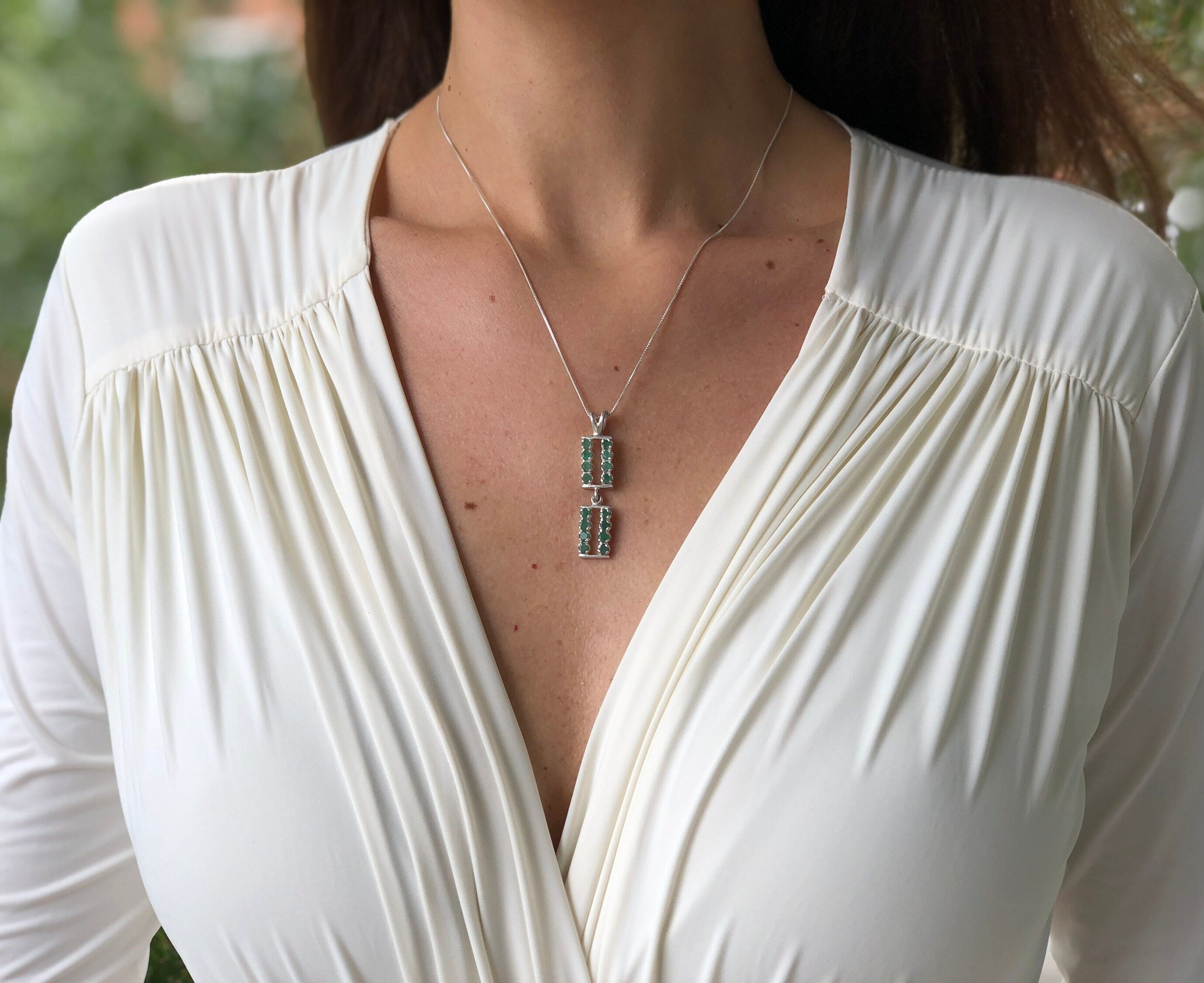 Natural Emerald Pendant in 925 Sterling Silver, featuring a round green emerald, perfect for May birthdays and everyday wear.