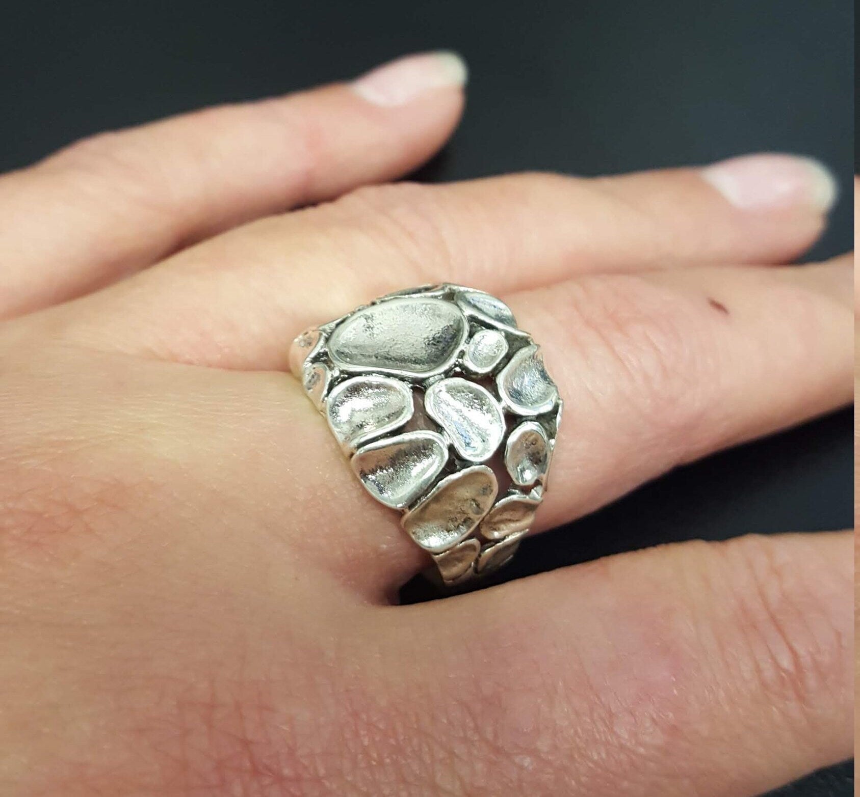 Artistic Ring, Statement Silver Ring, Chunky Silver Ring, Shell Ring, Solid Silver Ring, Unique Ring, Vintage Ring, Textured Ring, 925 Ring