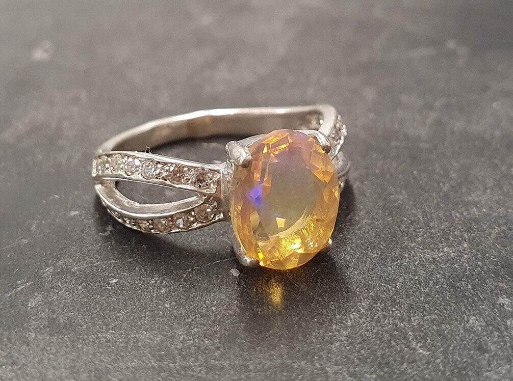 Mystery Genuine Fire Mexican Opal Sapphire .925 Sterling Silver Ring size 6  1/4 - model #5-kwi-23-7