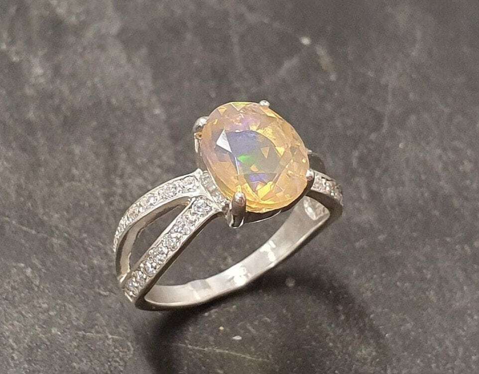 Fire Opal Ring, Natural Opal Ring, Ethiopian Opal Ring, Antique Ring, Real Opal Ring, Promise Ring, Engagement Ring, Sterling Silver Ring