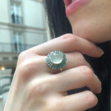 Prehnite Flower Ring - Large Victorian Ring - Vintage Statement Ring