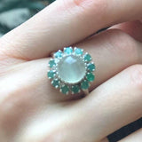 Prehnite Flower Ring - Large Victorian Ring - Vintage Statement Ring