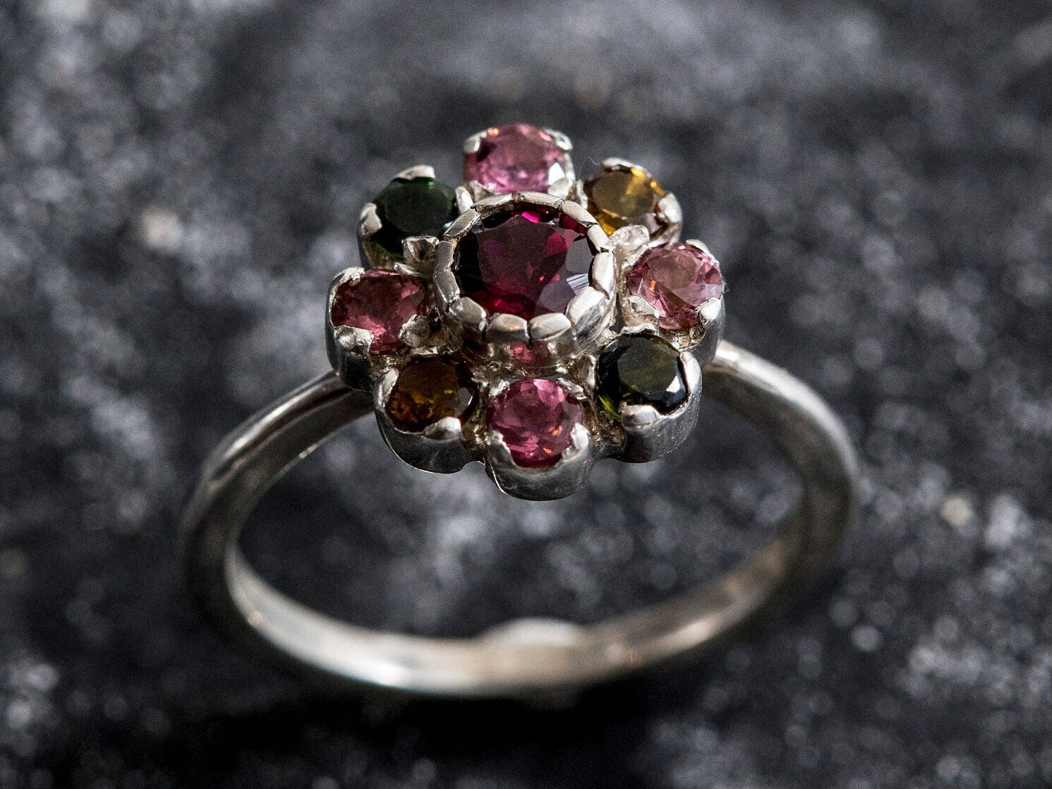 Garnet Ring, Tourmaline Ring, Natural Garnet Ring, Natural Tourmaline, Flower Ring, January Birthstone, Red Ring, Solid Silver Ring, Garnet
