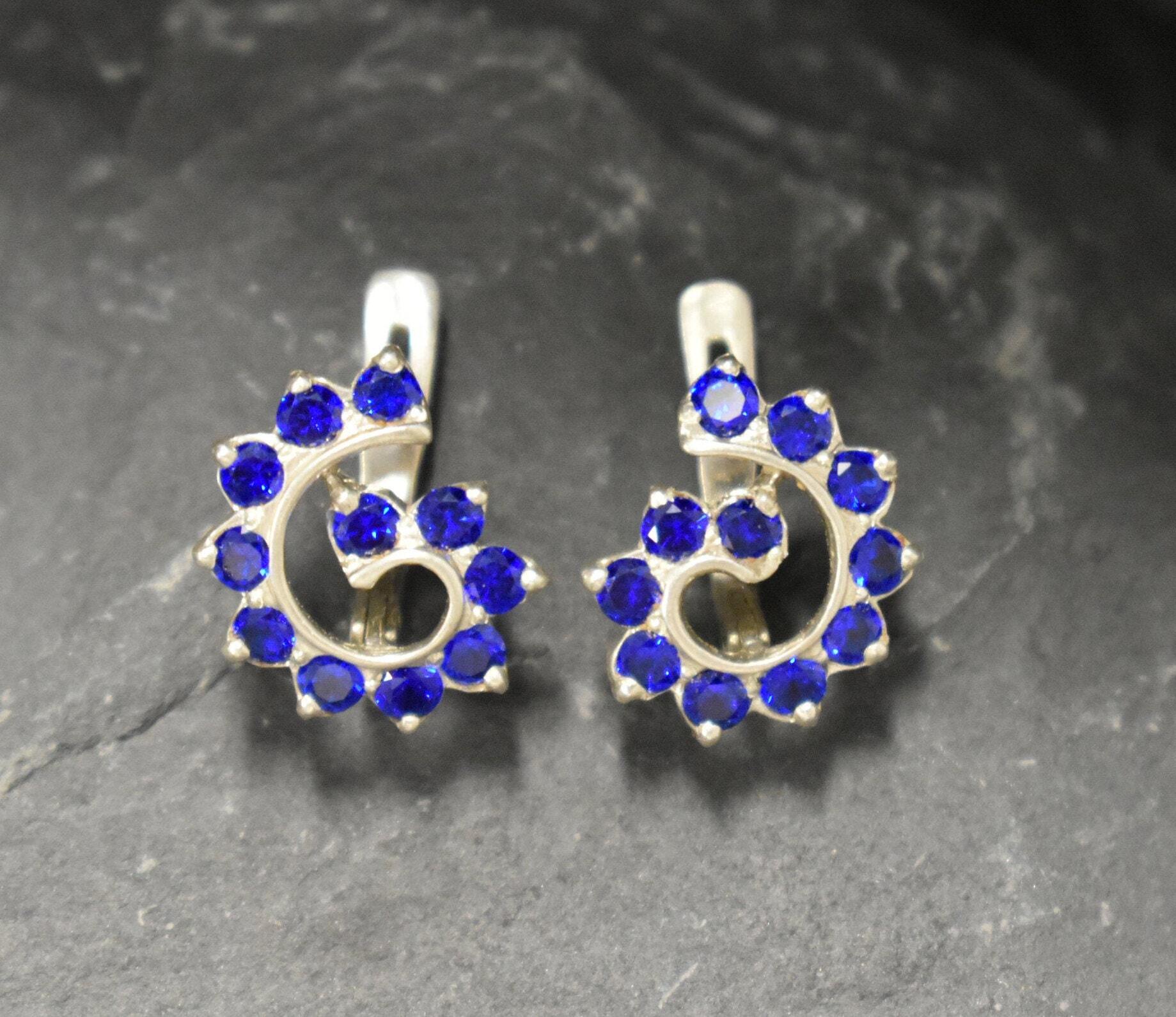 Created Sapphire Earrings made in 925 Sterling Silver with Round Created Blue Sapphire in Prong setting, September Birthstone gift idea, symbolizes sincerity, truth, and faithfulness, ideal for everyday wear and perfect for birthday gifting and special occasions.