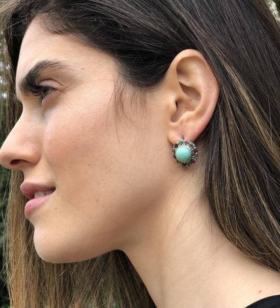 Aquamarine Earrings, Natural Aquamarine, March Earrings, Victorian Earrings, Topaz Earrings, Blue Vintage Earrings, Round Blue Earrings