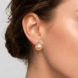 Beige Pearl Earrings - Natural Pearl Studs - Vintage Leaf Earrings