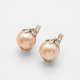 Beige Pearl Earrings - Natural Pearl Studs - Vintage Leaf Earrings