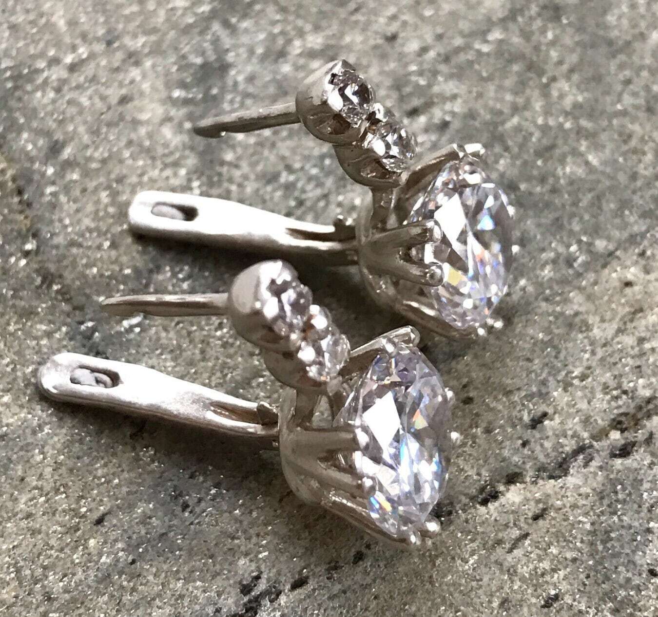 Vintage Earrings, Diamond Earrings, 2 carat Diamond, Created Diamond, Bridal Diamond Earrings, Bridal Earrings, CZ Diamonds, Solid Silver