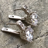 Vintage Earrings, Diamond Earrings, 2 carat Diamond, Created Diamond, Bridal Diamond Earrings, Bridal Earrings, CZ Diamonds, Solid Silver