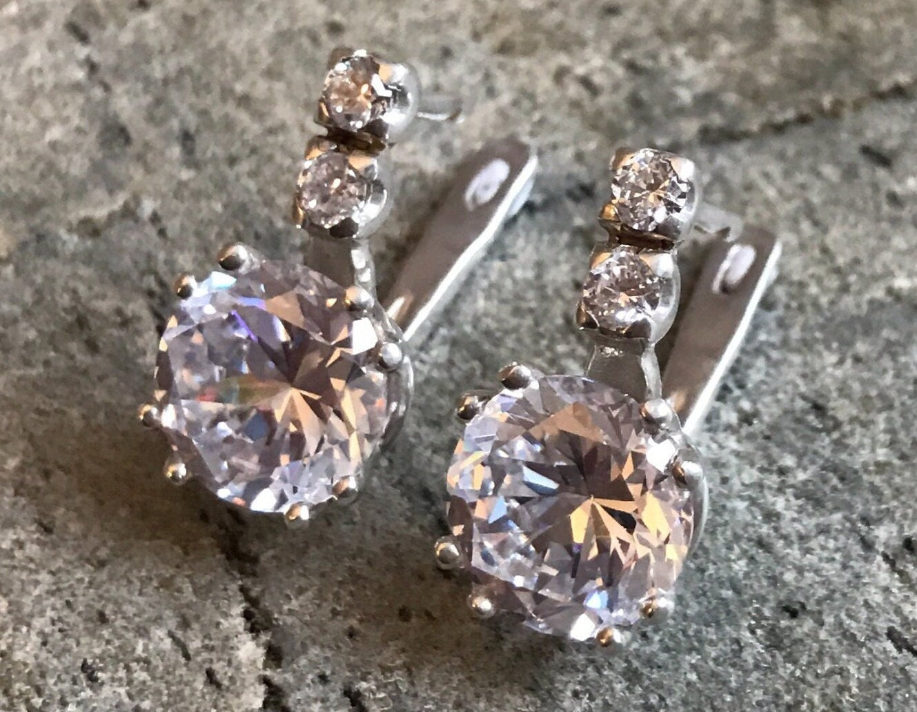 Vintage Earrings, Diamond Earrings, 2 carat Diamond, Created Diamond, Bridal Diamond Earrings, Bridal Earrings, CZ Diamonds, Solid Silver