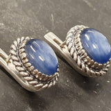 Genuine Kyanite Earrings - Large Blue Studs - Vintage Antique Earrings