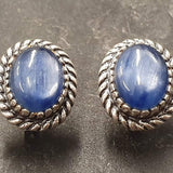 Genuine Kyanite Earrings - Large Blue Studs - Vintage Antique Earrings