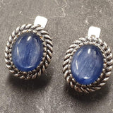 Genuine Kyanite Earrings - Large Blue Studs - Vintage Antique Earrings