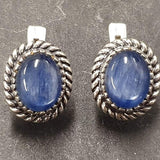 Genuine Kyanite Earrings - Large Blue Studs - Vintage Antique Earrings