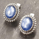 Genuine Kyanite Earrings - Large Blue Studs - Vintage Antique Earrings