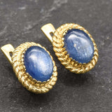 Gold Kyanite Earrings - Natural Kyanite Earrings, Gold Blue Stone Earrings