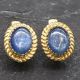 Gold Kyanite Earrings - Natural Kyanite Earrings, Gold Blue Stone Earrings