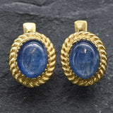 Gold Kyanite Earrings - Natural Kyanite Earrings, Gold Blue Stone Earrings