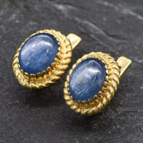 Genuine Kyanite Earrings - Large Blue Studs - Vintage Antique Earrings