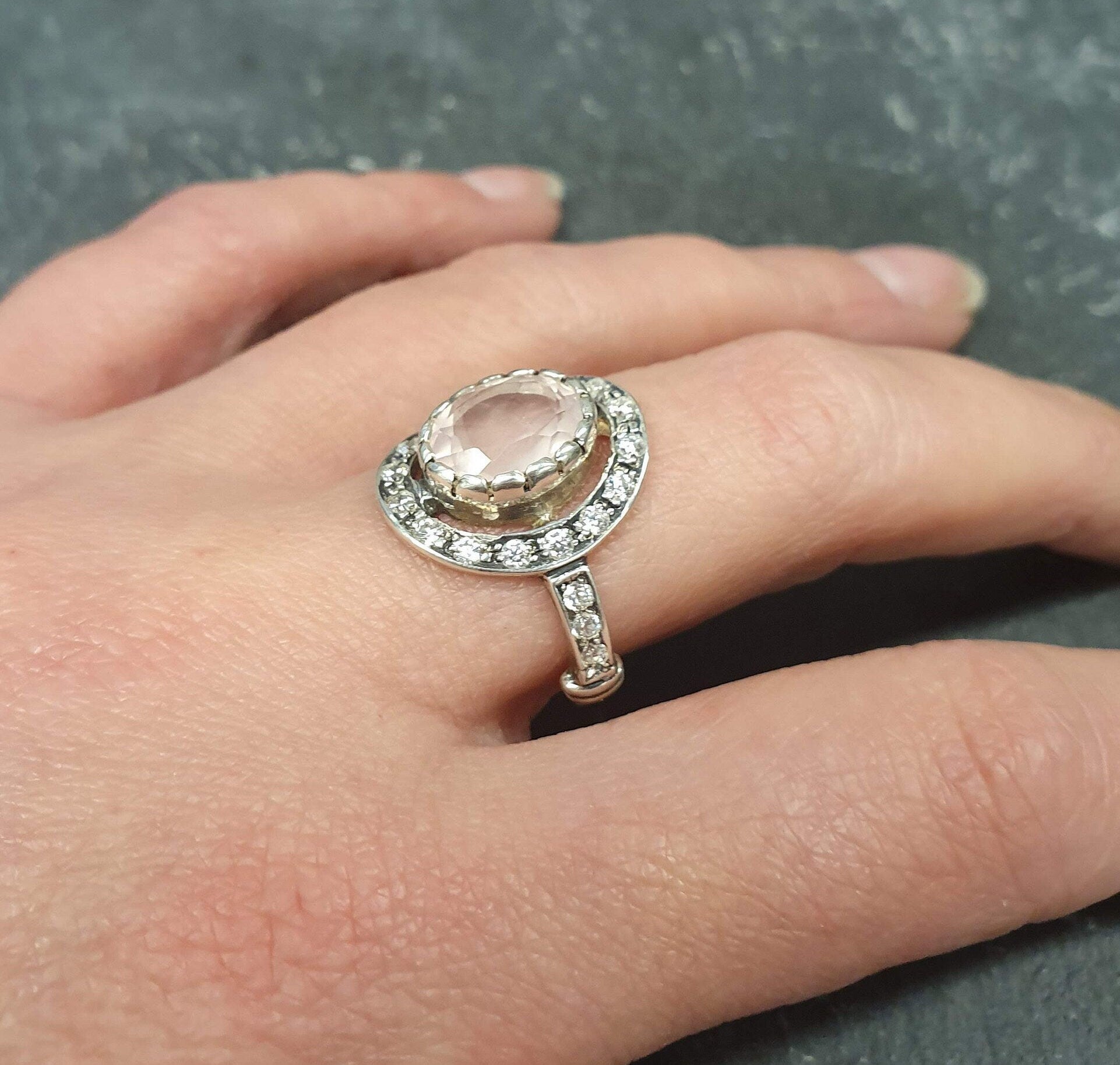 Rose Quartz Ring, Vintage Ring, Love Ring, Antique Ring, Pink Ring, Solid Silver Ring, Vintage Rings, Pure Silver, Diamond Shape, Pink Stone