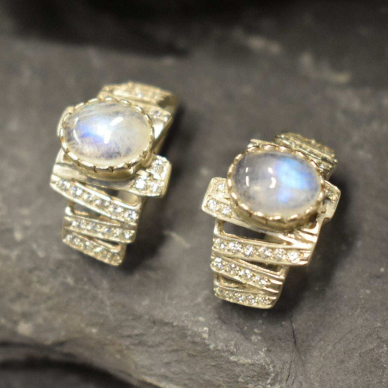 Rainbow Moonstone Earrings, Natural Moonstone, Ice Queen Earrings, Large Studs, June Birthstone, Big White Earrings, Solid Silver Earrings