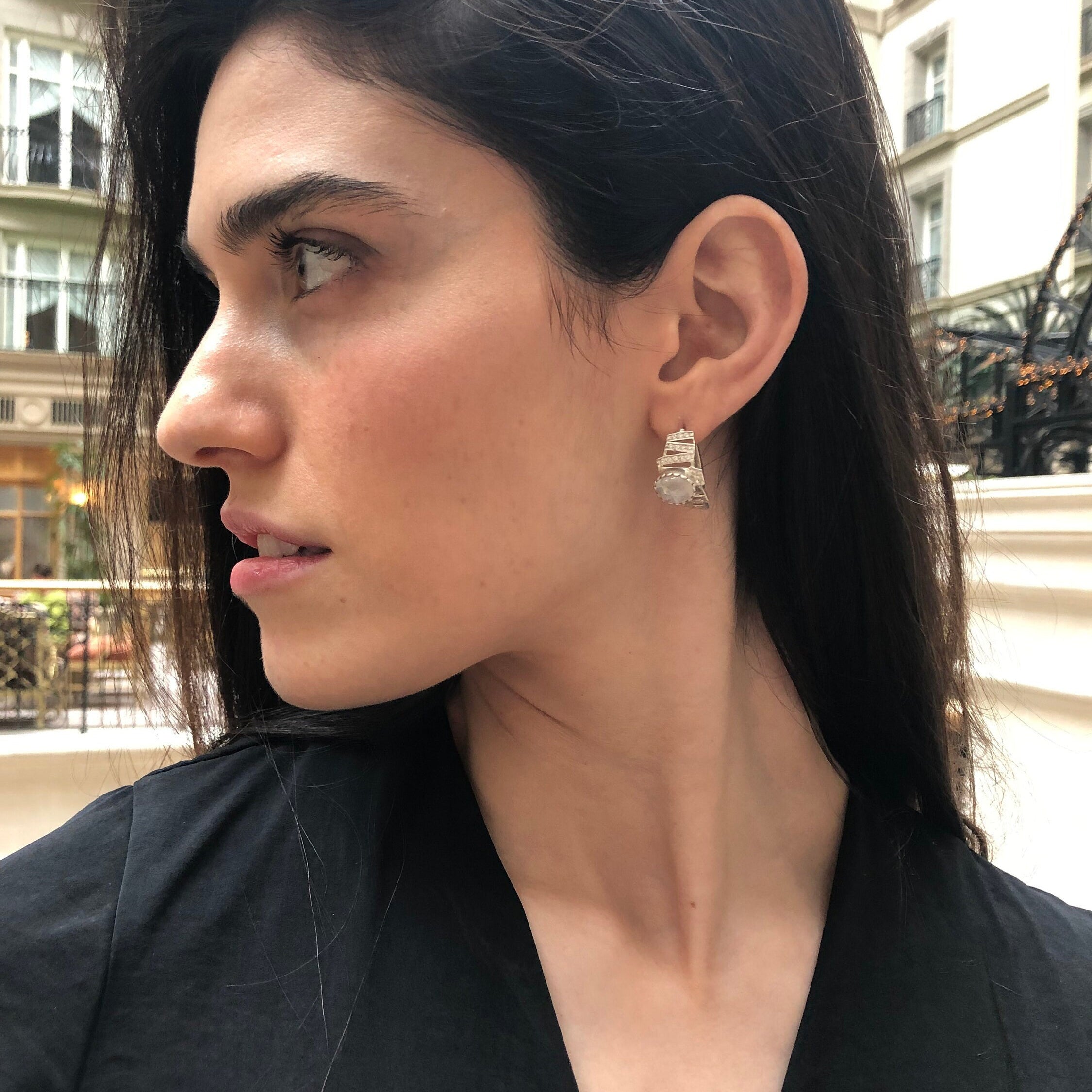 Rainbow Moonstone Earrings, Natural Moonstone, Ice Queen Earrings, Large Studs, June Birthstone, Big White Earrings, Solid Silver Earrings