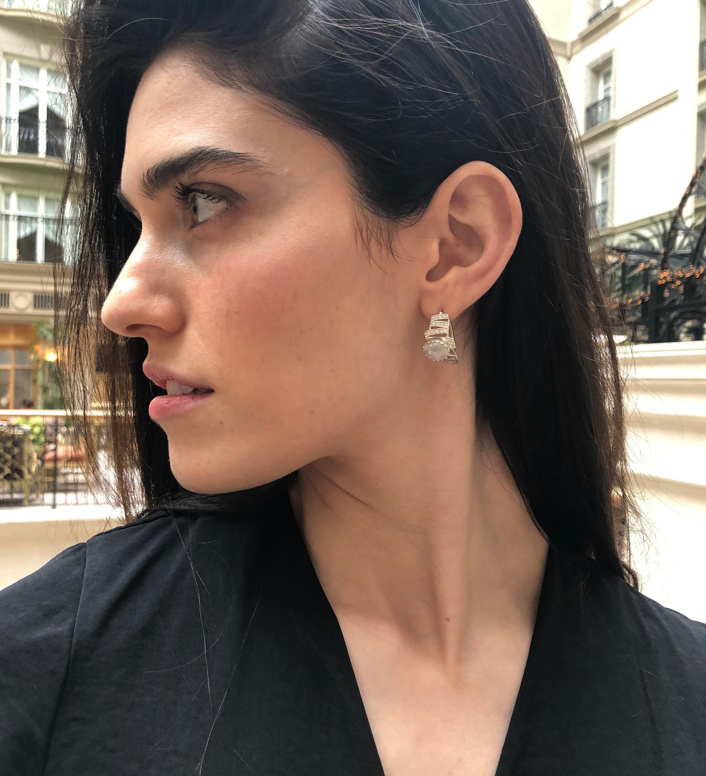 Rainbow Moonstone Earrings, Natural Moonstone, Ice Queen Earrings, Large Studs, June Birthstone, Big White Earrings, Solid Silver Earrings