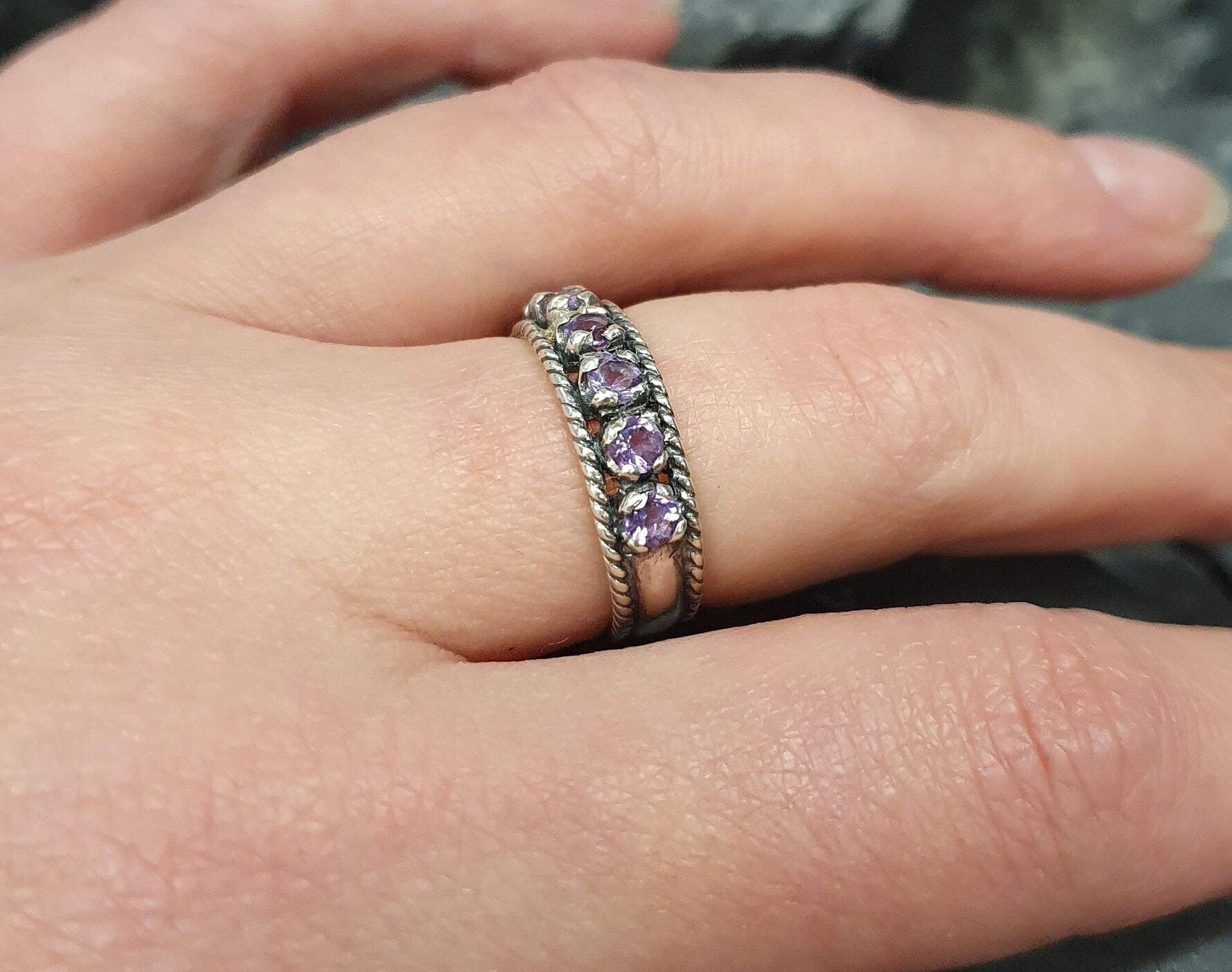Amethyst Band, Natural Amethyst, Half Eternity Ring, February Birthstone, Vintage Band, Amethyst Ring, February Band, Amethyst, Solid Silver