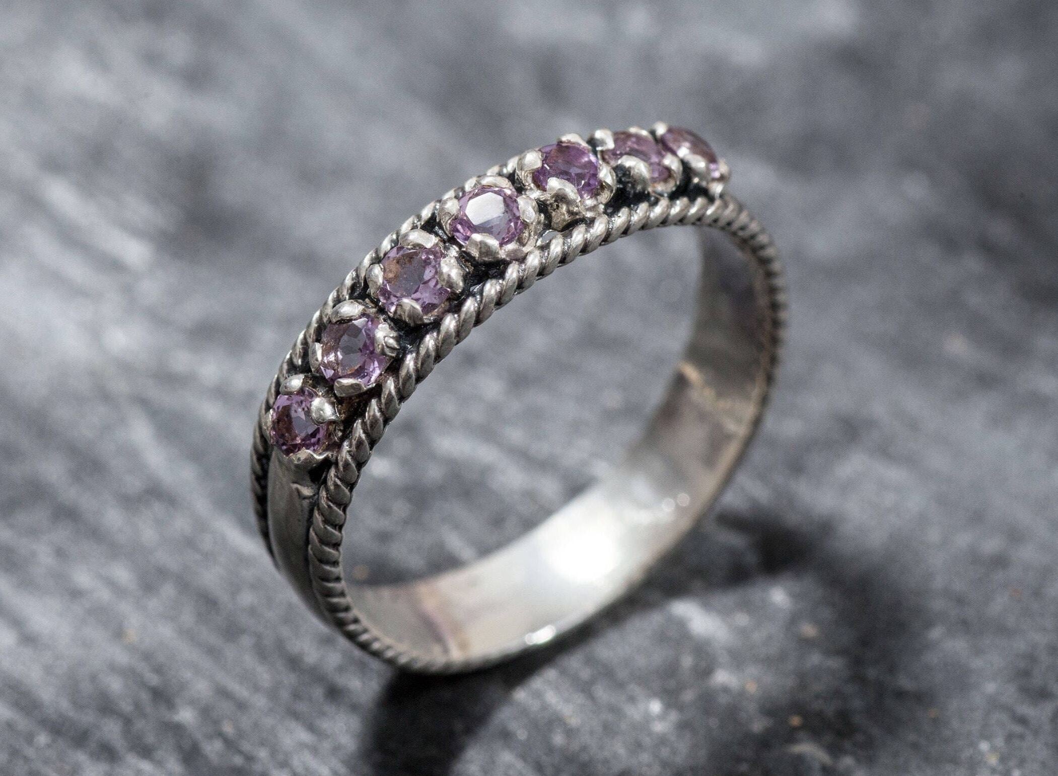 Amethyst Band, Natural Amethyst, Half Eternity Ring, February Birthstone, Vintage Band, Amethyst Ring, February Band, Amethyst, Solid Silver