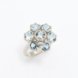 Aquamarine Flower Ring - Blue Daisy Ring - Gold Aqua Ring