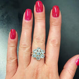 Flower Aquamarine Ring - Large Flower Ring - Blue Promise Ring