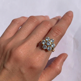 Aquamarine Flower Ring - Blue Daisy Ring - Gold Aqua Ring