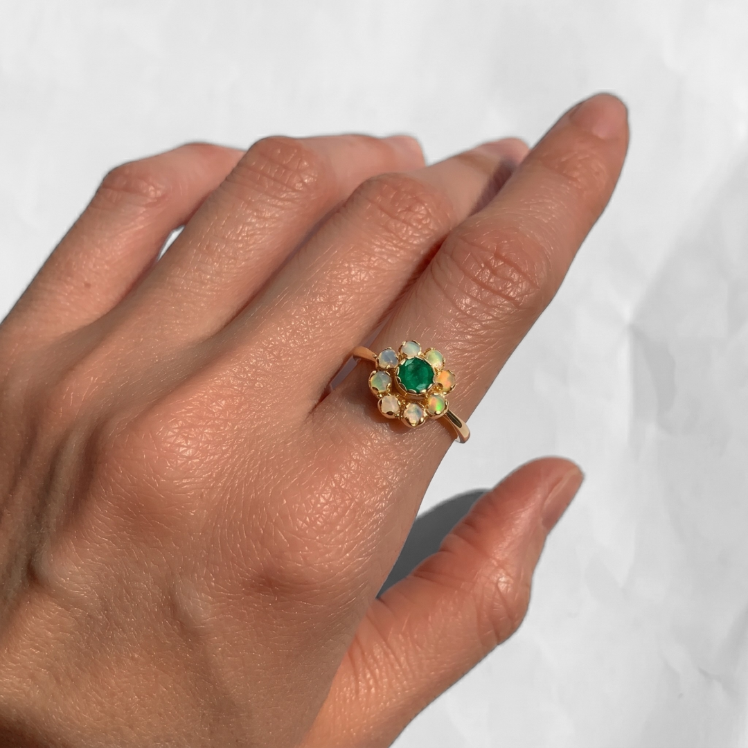 Stunning 18k Gold Vermeil Ring featuring a Cluster of Natural Green Emeralds, symbolizing growth and harmony. Perfect for gifting!